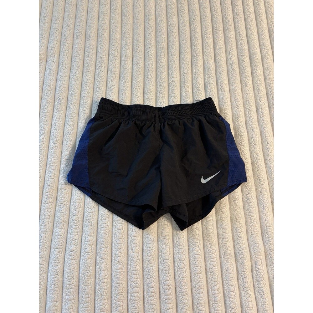 Nike Dri Fit Running Shorts Womens XS Black Blue Trim 3” Inseam Gym Soccer